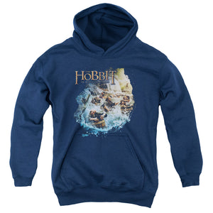 The Hobbit Barreling Down Kids Youth Hoodie Navy Blue