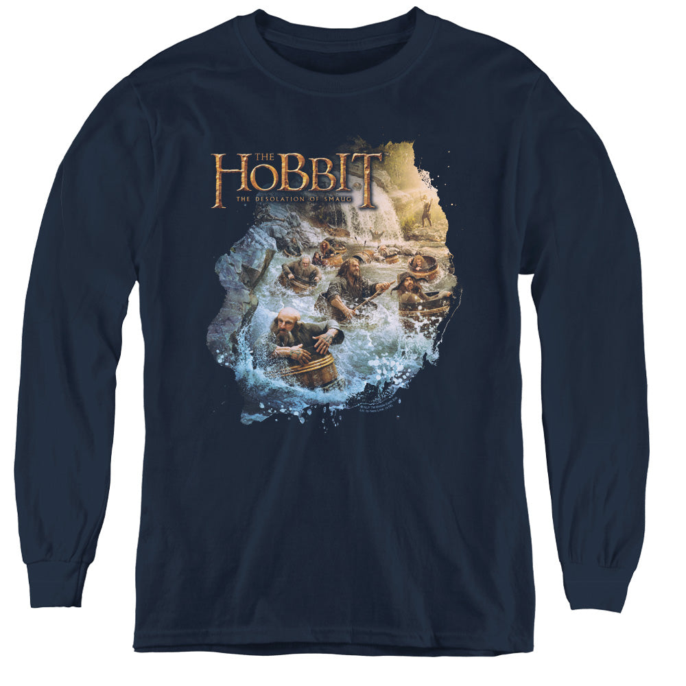 The Hobbit Barreling Down Long Sleeve Kids Youth T Shirt Navy Blue