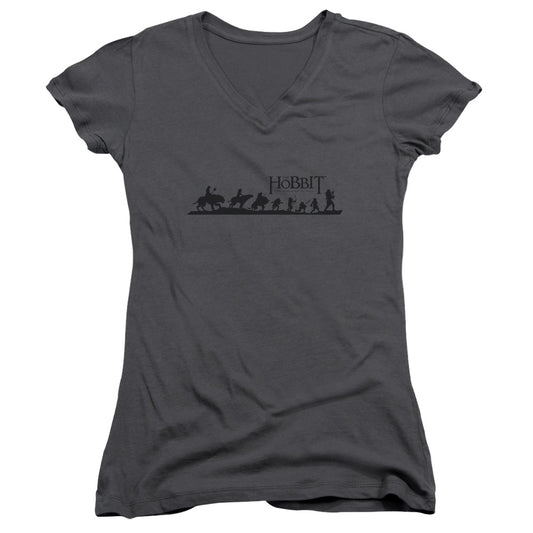 The Hobbit Marching Junior Sheer Cap Sleeve V-Neck Womens T Shirt Charcoal