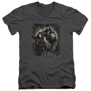 The Hobbit Weapons Drawn Mens Slim Fit V-Neck T Shirt Charcoal