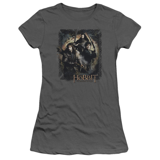 The Hobbit Weapons Drawn Junior Sheer Cap Sleeve Womens T Shirt Charcoal