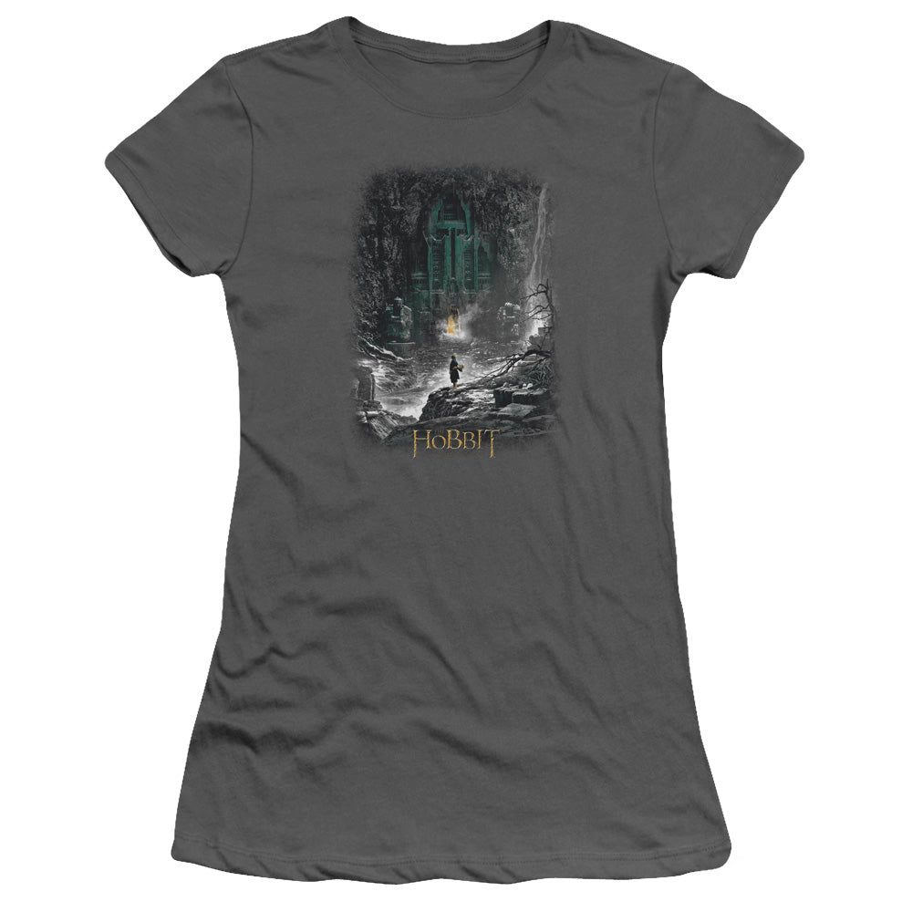 The Hobbit Second Thoughts Junior Sheer Cap Sleeve Womens T Shirt Charcoal