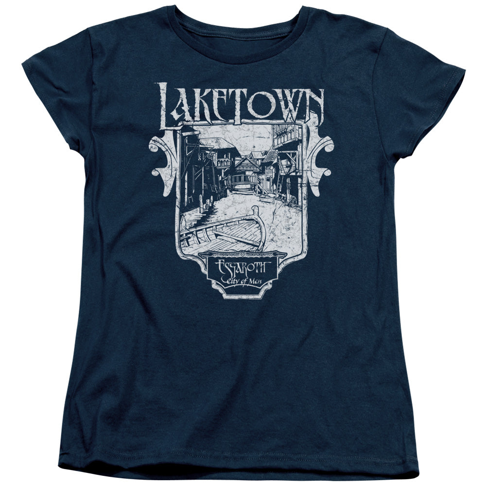 The Hobbit Laketown Simple Womens T Shirt Navy Blue