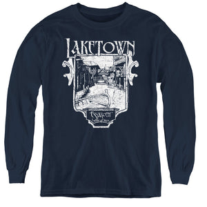 The Hobbit Laketown Simple Long Sleeve Kids Youth T Shirt Navy Blue