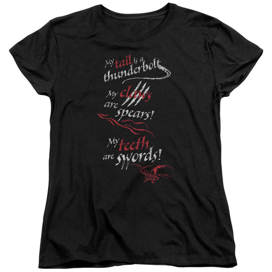 The Hobbit Tail Claws Teeth Womens T Shirt Black