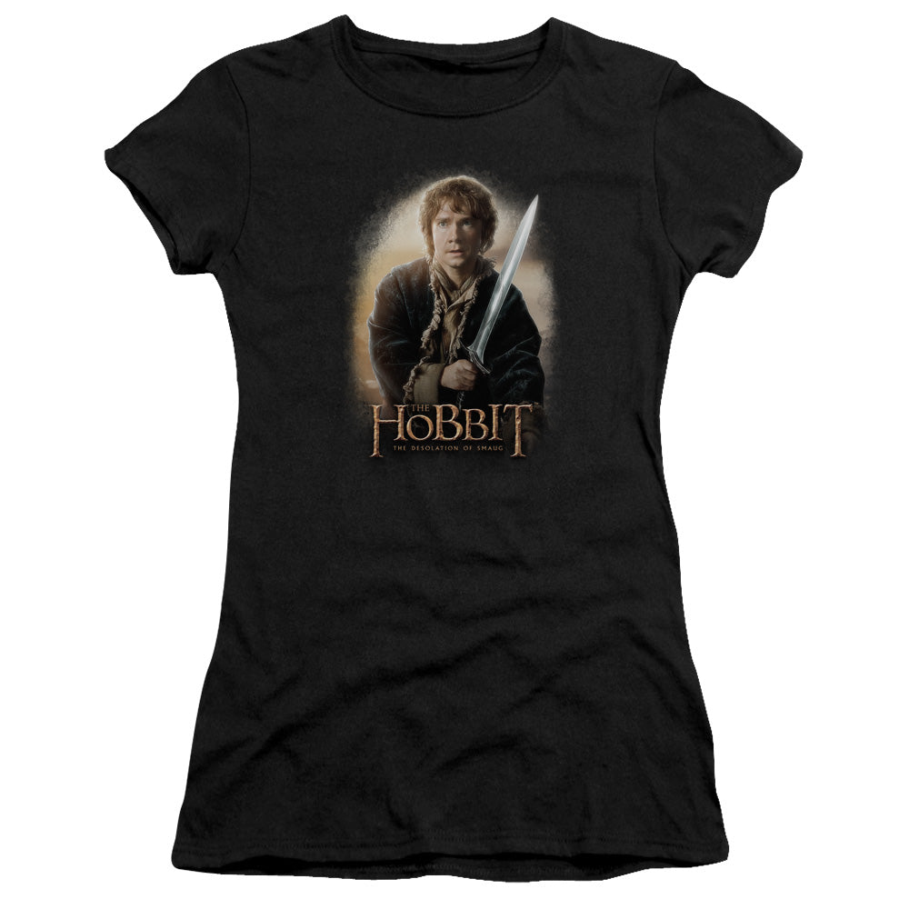 The Hobbit Bilbo and Sting Junior Sheer Cap Sleeve Womens T Shirt Black