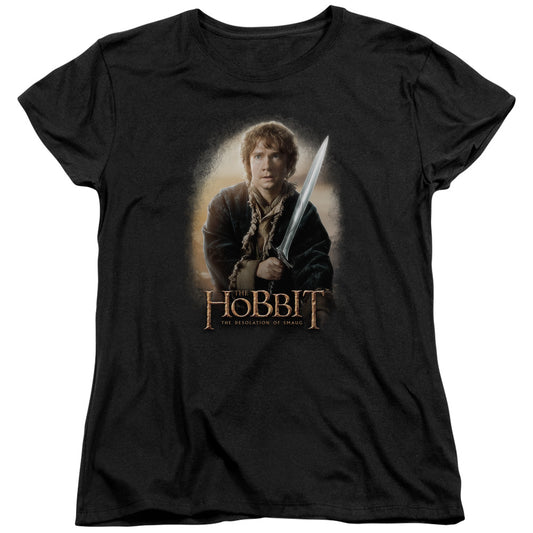 The Hobbit Bilbo and Sting Womens T Shirt Black