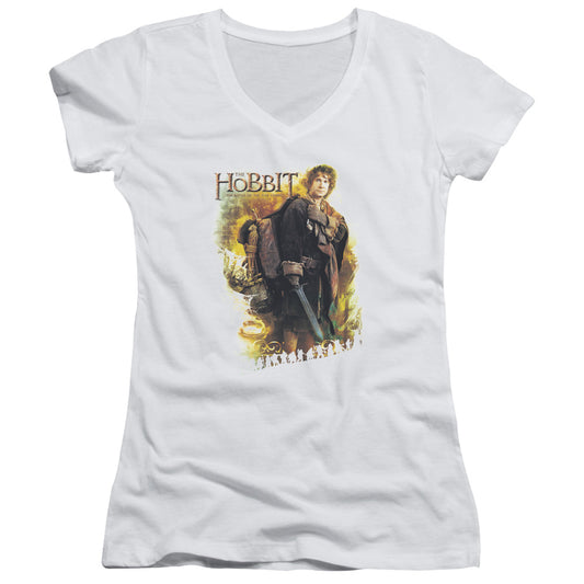 The Hobbit Bilbo Junior Sheer Cap Sleeve V-Neck Womens T Shirt White