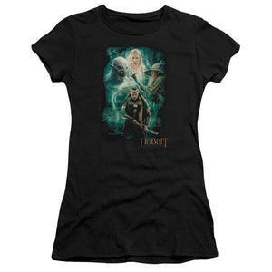 The Hobbit Elronds Crew Junior Sheer Cap Sleeve Womens T Shirt Black