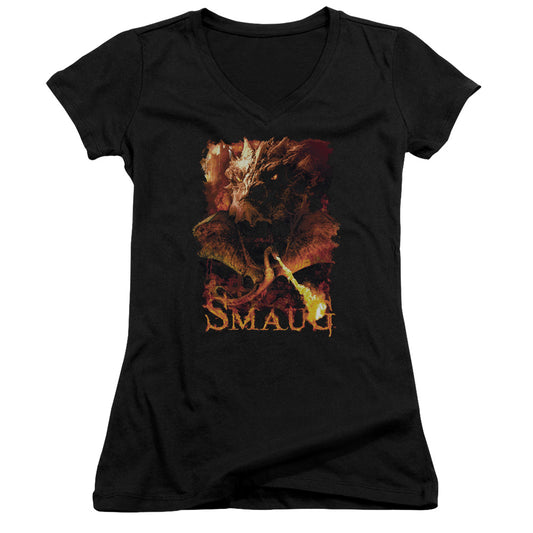 The Hobbit Older Junior Sheer Cap Sleeve V-Neck Womens T Shirt Black