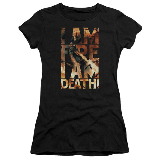 The Hobbit I Am Fire Junior Sheer Cap Sleeve Womens T Shirt Black