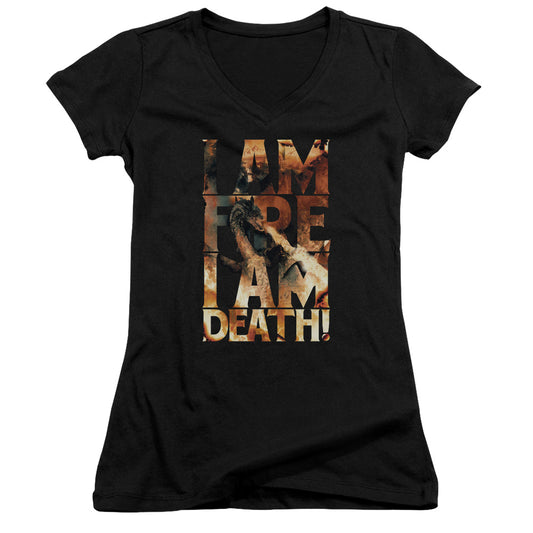 The Hobbit I Am Fire Junior Sheer Cap Sleeve V-Neck Womens T Shirt Black