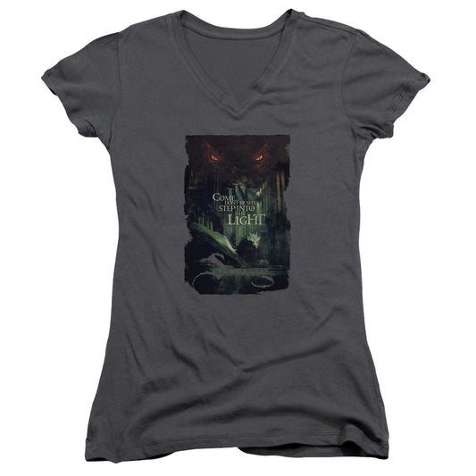 The Hobbit Taunt Junior Sheer Cap Sleeve V-Neck Womens T Shirt Charcoal