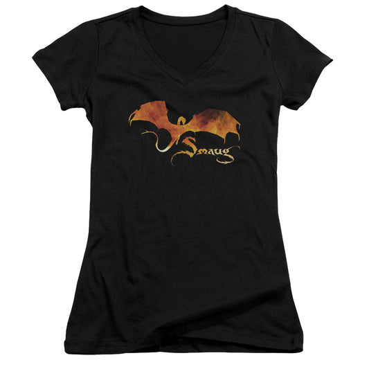 The Hobbit Aug on Fire Junior Sheer Cap Sleeve V-Neck Womens T Shirt Black