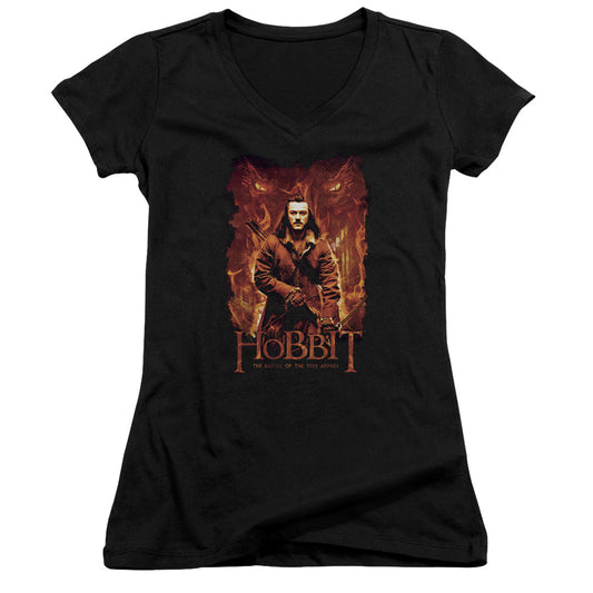 The Hobbit Fates Junior Sheer Cap Sleeve V-Neck Womens T Shirt Black