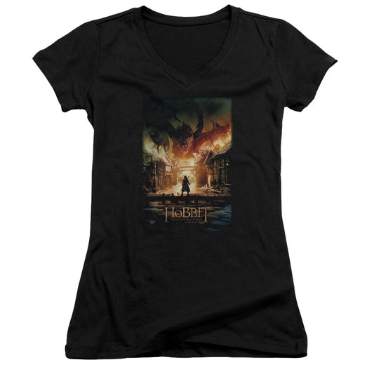 The Hobbit Aug Poster Junior Sheer Cap Sleeve V-Neck Womens T Shirt Black