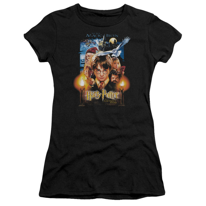 Harry Potter Movie Poster Junior Sheer Cap Sleeve Womens T Shirt Black