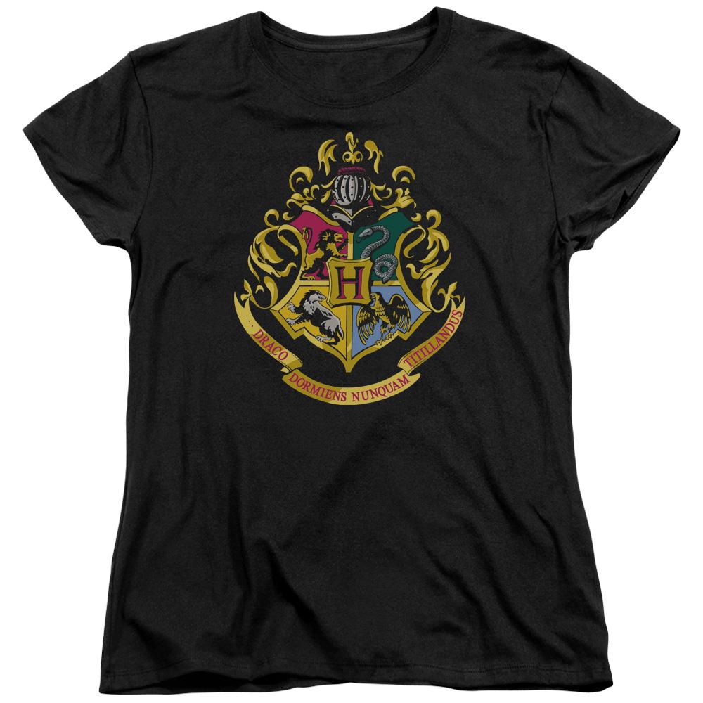 Harry Potter Hogwarts Crest Womens T Shirt Black