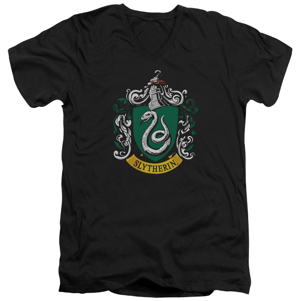 Harry Potter Slytherin Crest Mens Slim Fit V-Neck T Shirt Black