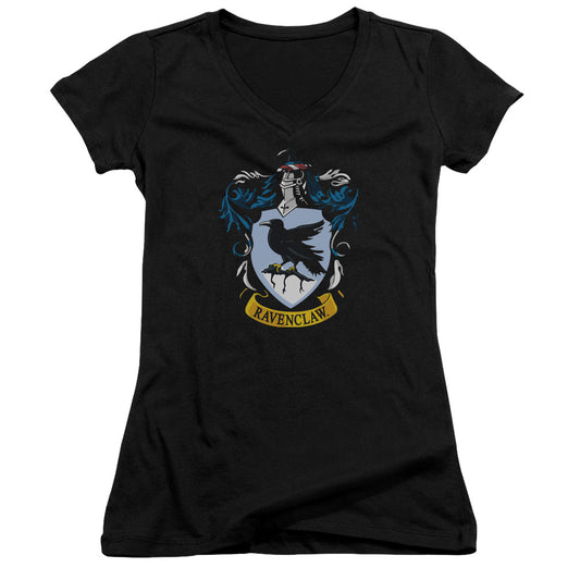 Harry Potter Ravenclaw Crest Junior Sheer Cap Sleeve V-Neck Womens T Shirt Black