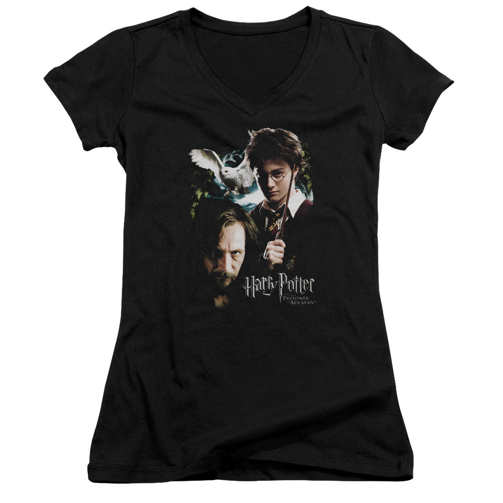 Harry Potter Harry and Sirius Junior Sheer Cap Sleeve V-Neck Womens T Shirt Black