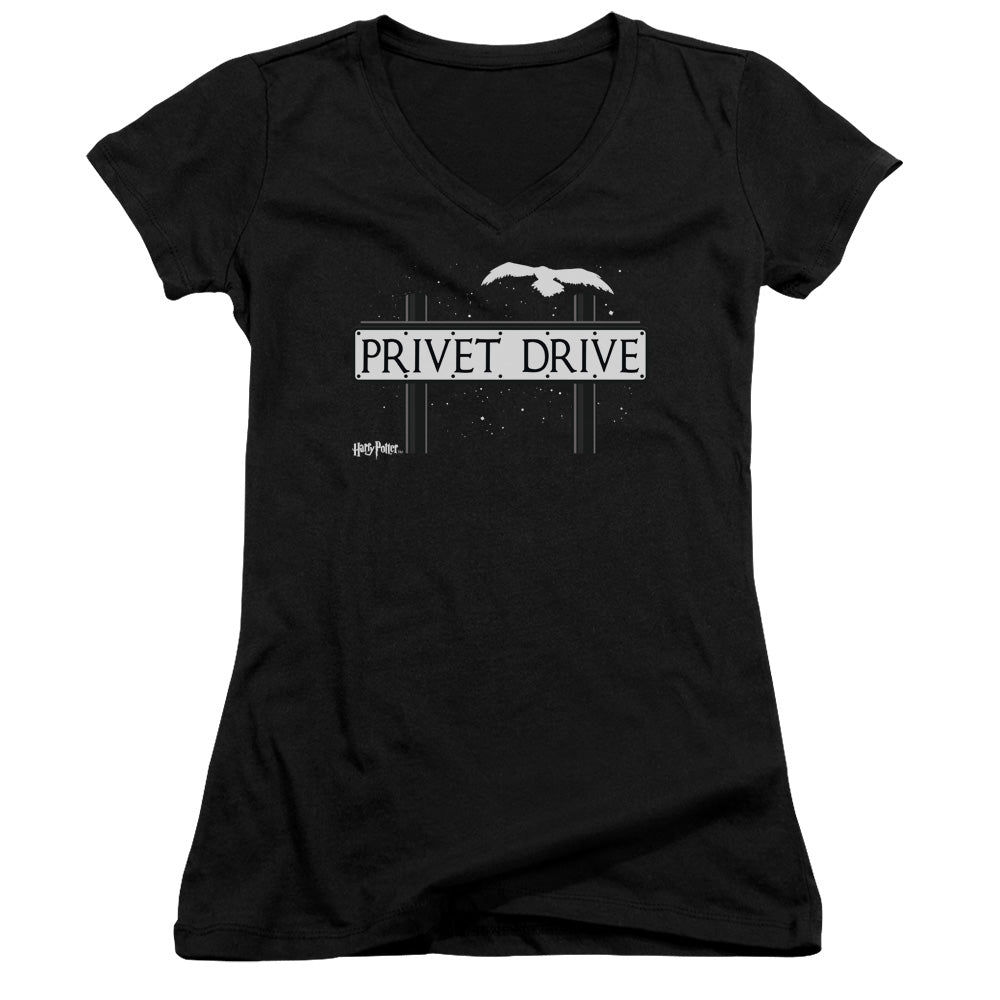 Harry Potter Privet Drive Junior Sheer Cap Sleeve V-Neck Womens T Shirt Black