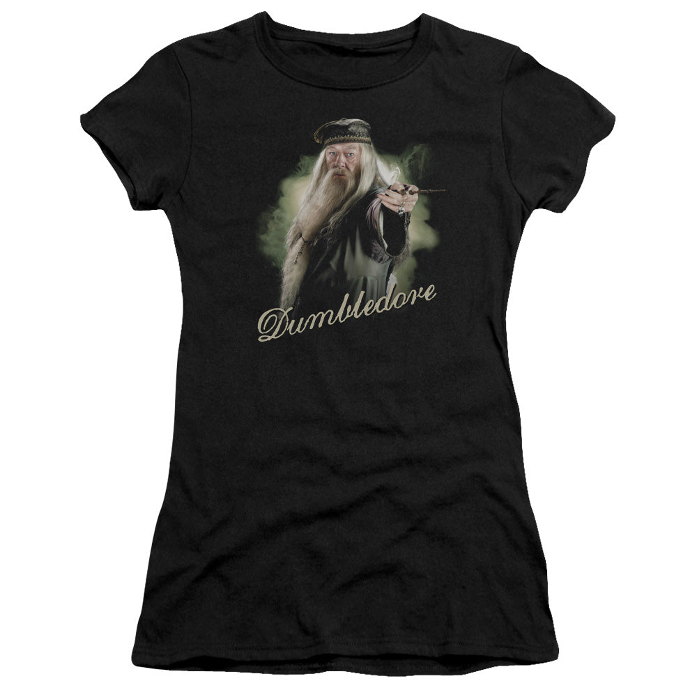 Harry Potter Dumbledore Wand Junior Sheer Cap Sleeve Womens T Shirt Black