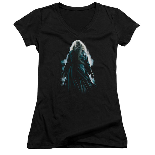 Harry Potter Dumbledore Burst Junior Sheer Cap Sleeve V-Neck Womens T Shirt Black