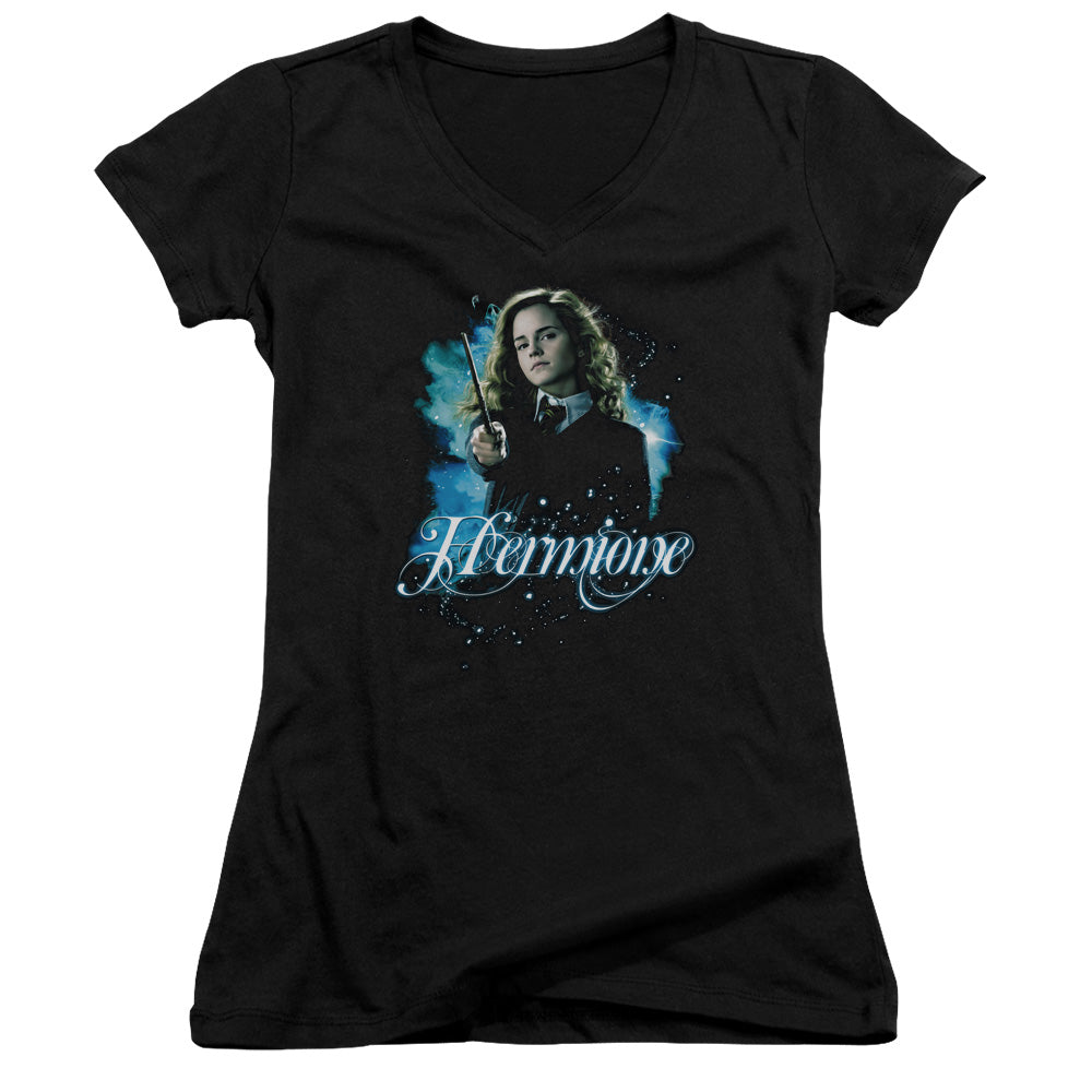 Harry Potter Hermione Ready Junior Sheer Cap Sleeve V-Neck Womens T Shirt Black