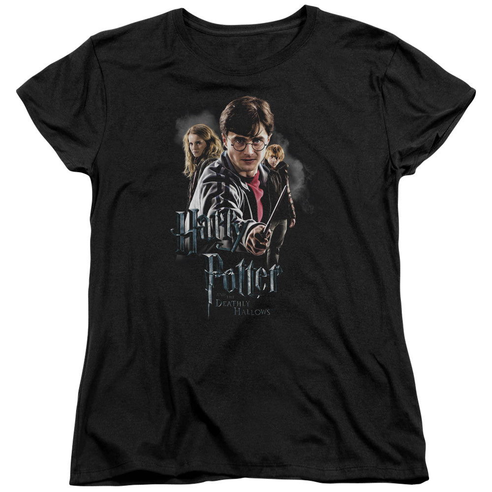 Harry Potter Deathly Hollows Cast Womens T Shirt Black