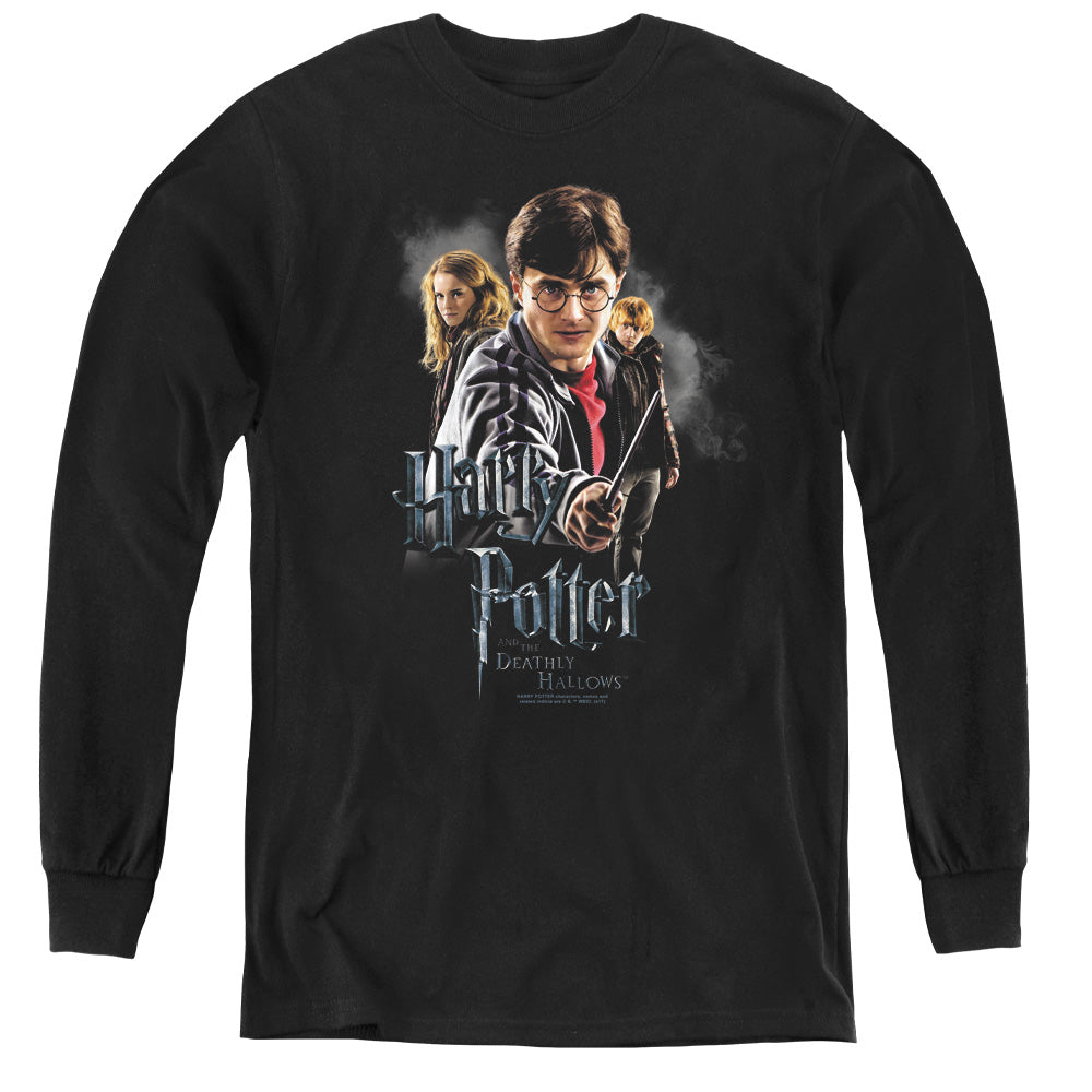 Harry Potter Deathly Hollows Cast Long Sleeve Kids Youth T Shirt Black