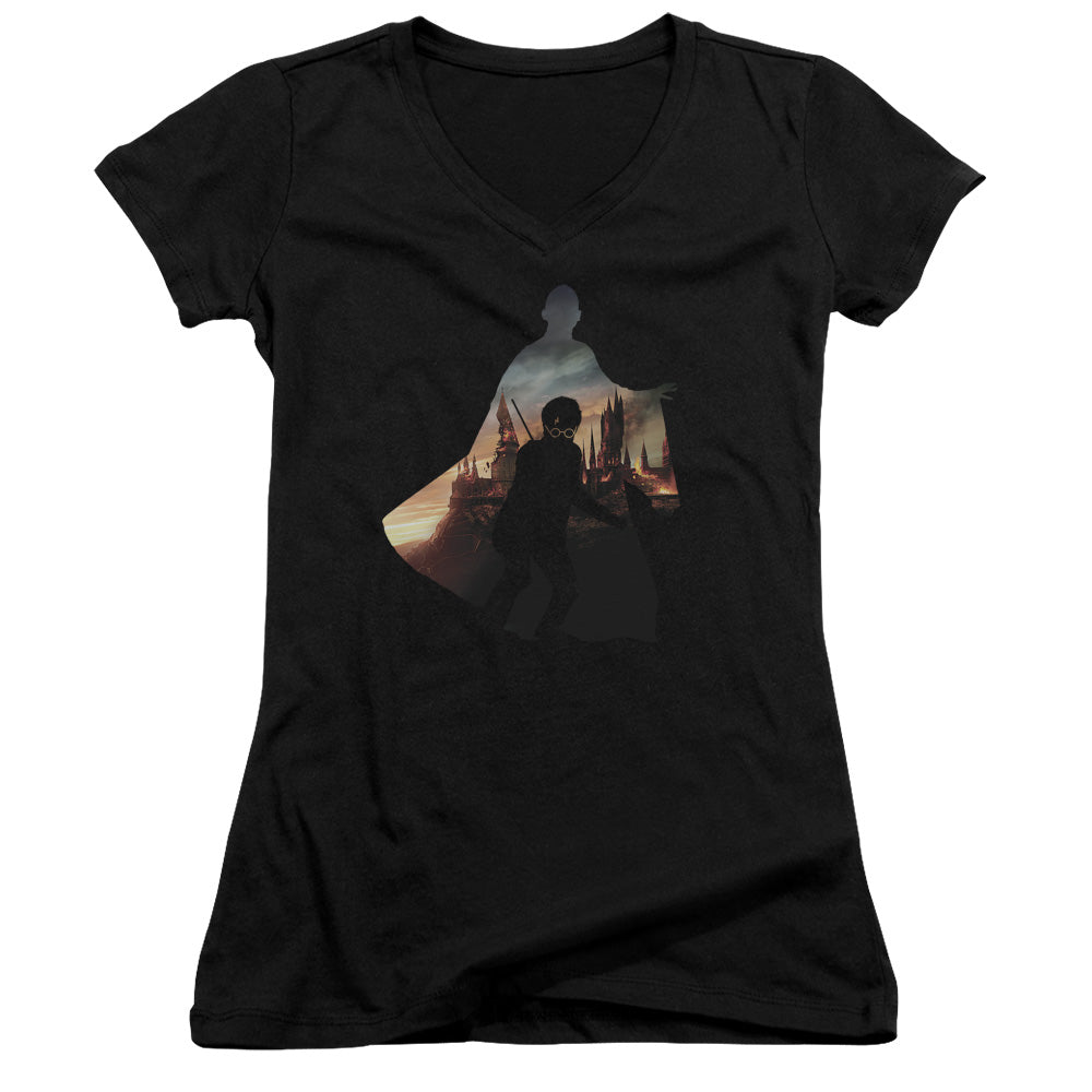 Harry Potter Voldemort Looms Junior Sheer Cap Sleeve V-Neck Womens T Shirt Black