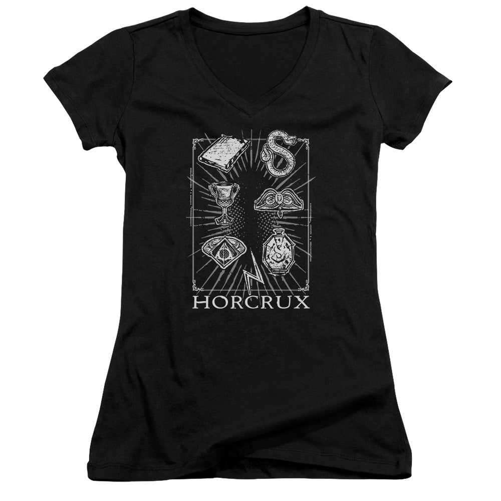 Harry Potter Horcrux Symbols Junior Sheer Cap Sleeve V-Neck Womens T Shirt Black