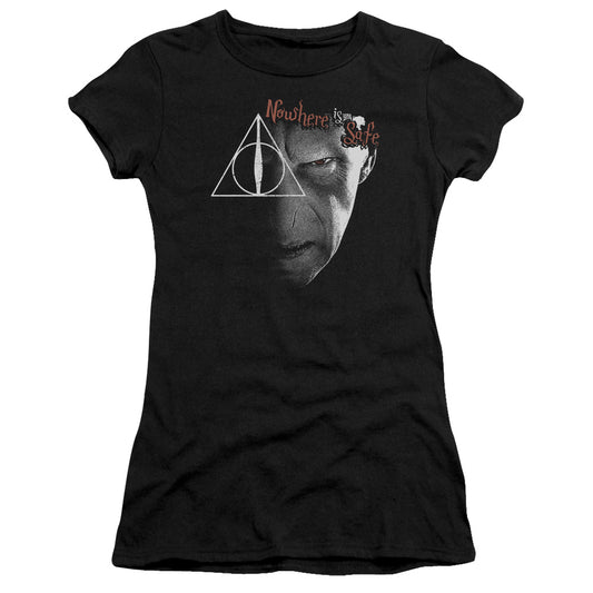 Harry Potter Nowhere is Safe Junior Sheer Cap Sleeve Womens T Shirt Black