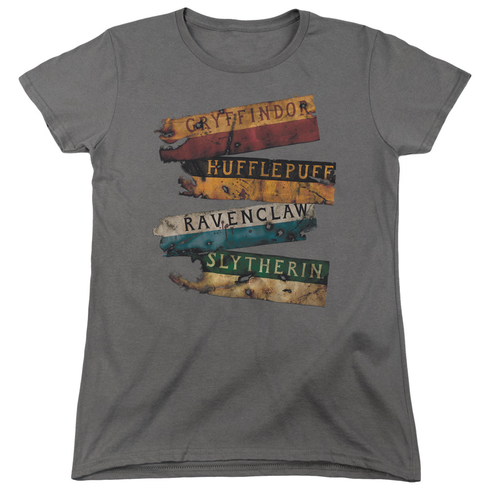 Harry Potter Burnt Banners Womens T Shirt Charcoal