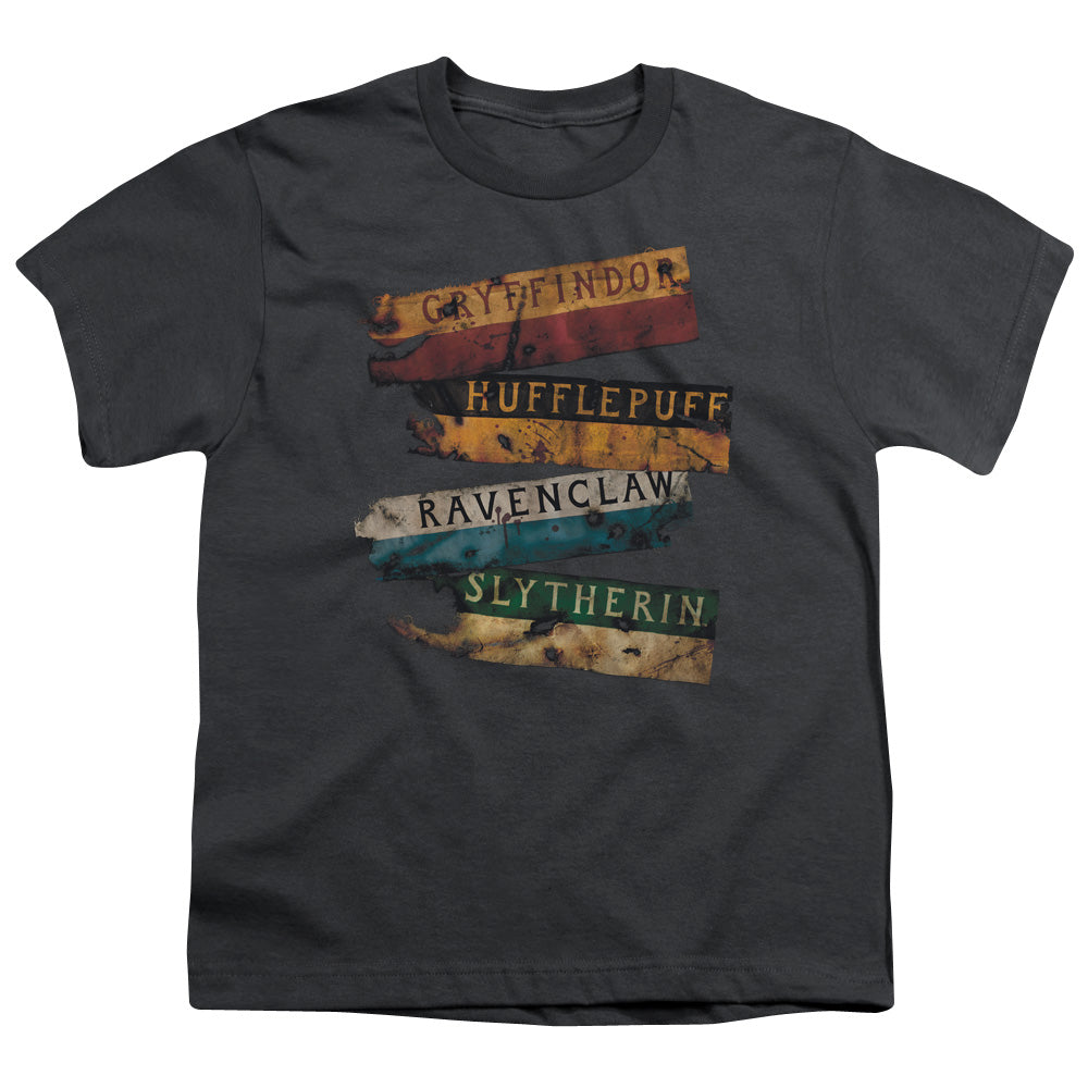 Harry Potter Burnt Banners Kids Youth T Shirt Charcoal