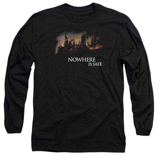 Harry Potter Burning Hogwarts Mens Long Sleeve Shirt Black