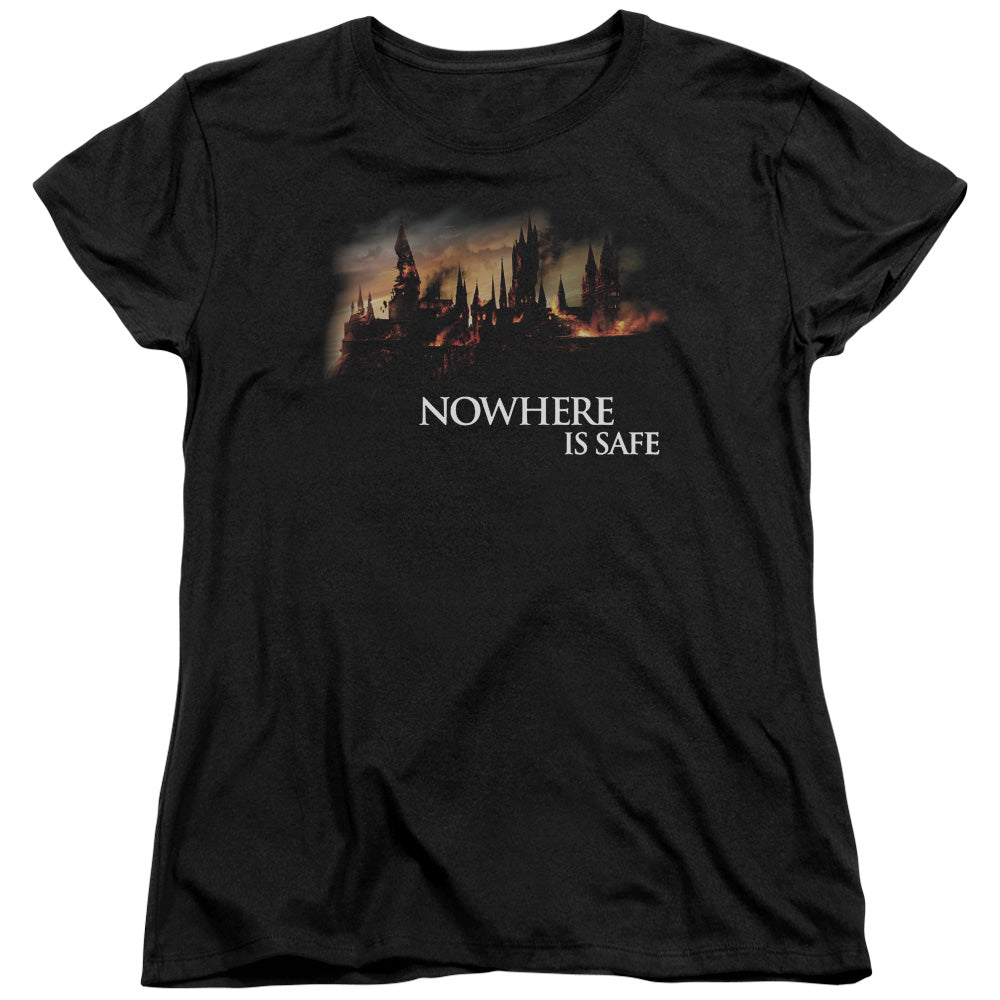 Harry Potter Burning Hogwarts Womens T Shirt Black