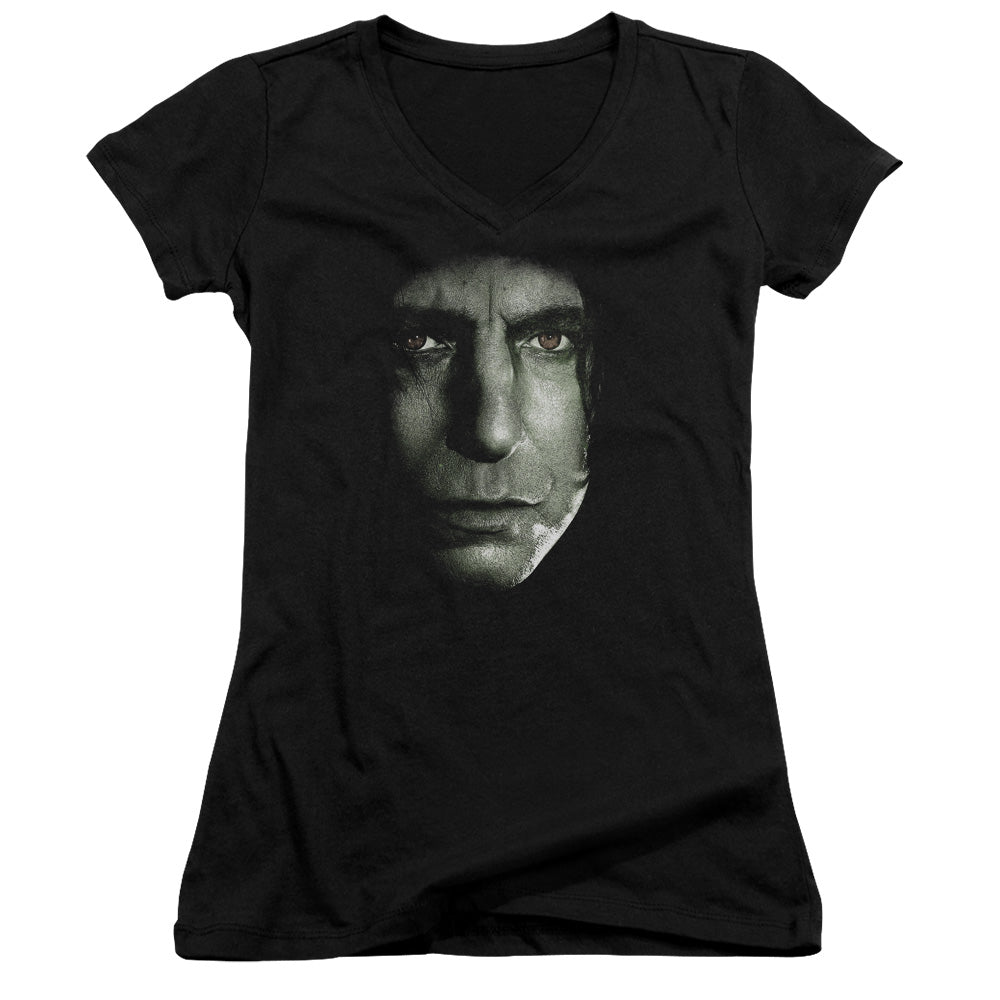 Harry Potter Snape Head Junior Sheer Cap Sleeve V-Neck Womens T Shirt Black