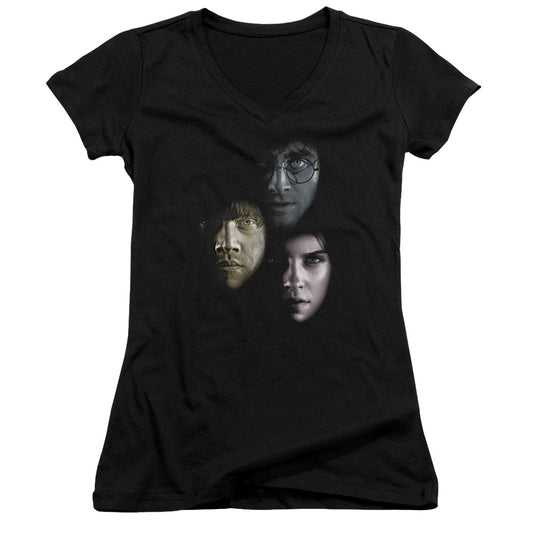 Harry Potter Hero Heads Junior Sheer Cap Sleeve V-Neck Womens T Shirt Black