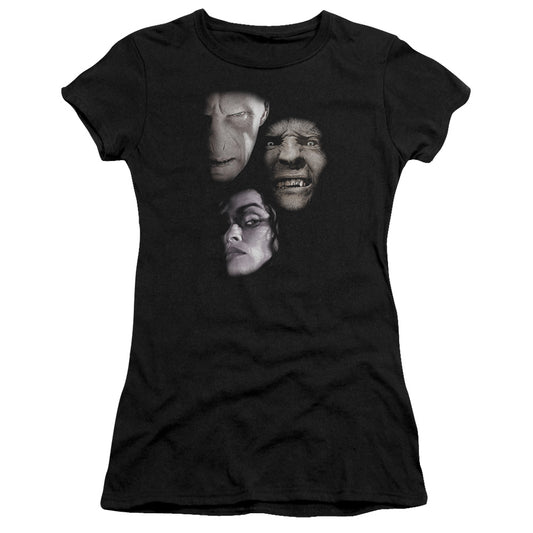 Harry Potter Villian Heads Junior Sheer Cap Sleeve Womens T Shirt Black