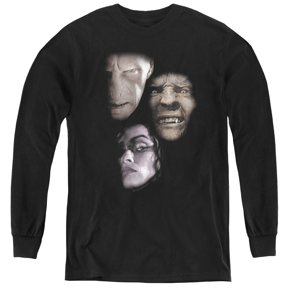 Harry Potter Villian Heads Long Sleeve Kids Youth T Shirt Black