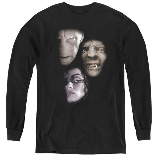 Harry Potter Villian Heads Long Sleeve Kids Youth T Shirt Black
