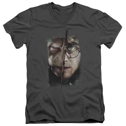 Harry Potter It All Ends Here Mens Slim Fit V-Neck T Shirt Charcoal