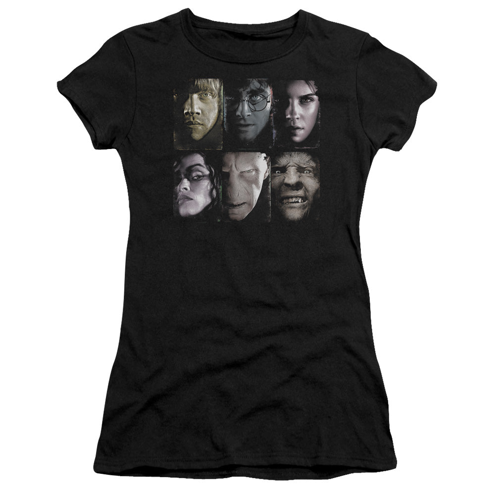 Harry Potter Horizontal Heads Junior Sheer Cap Sleeve Womens T Shirt Black