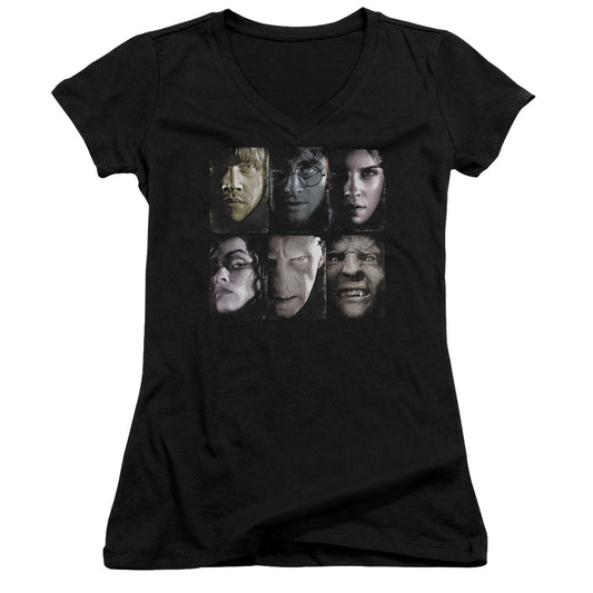 Harry Potter Horizontal Heads Junior Sheer Cap Sleeve V-Neck Womens T Shirt Black