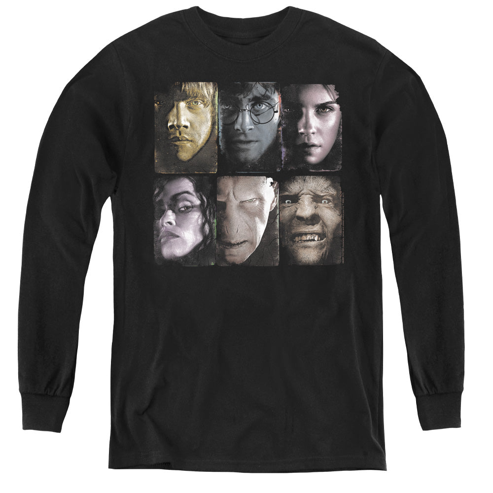 Harry Potter Horizontal Heads Long Sleeve Kids Youth T Shirt Black