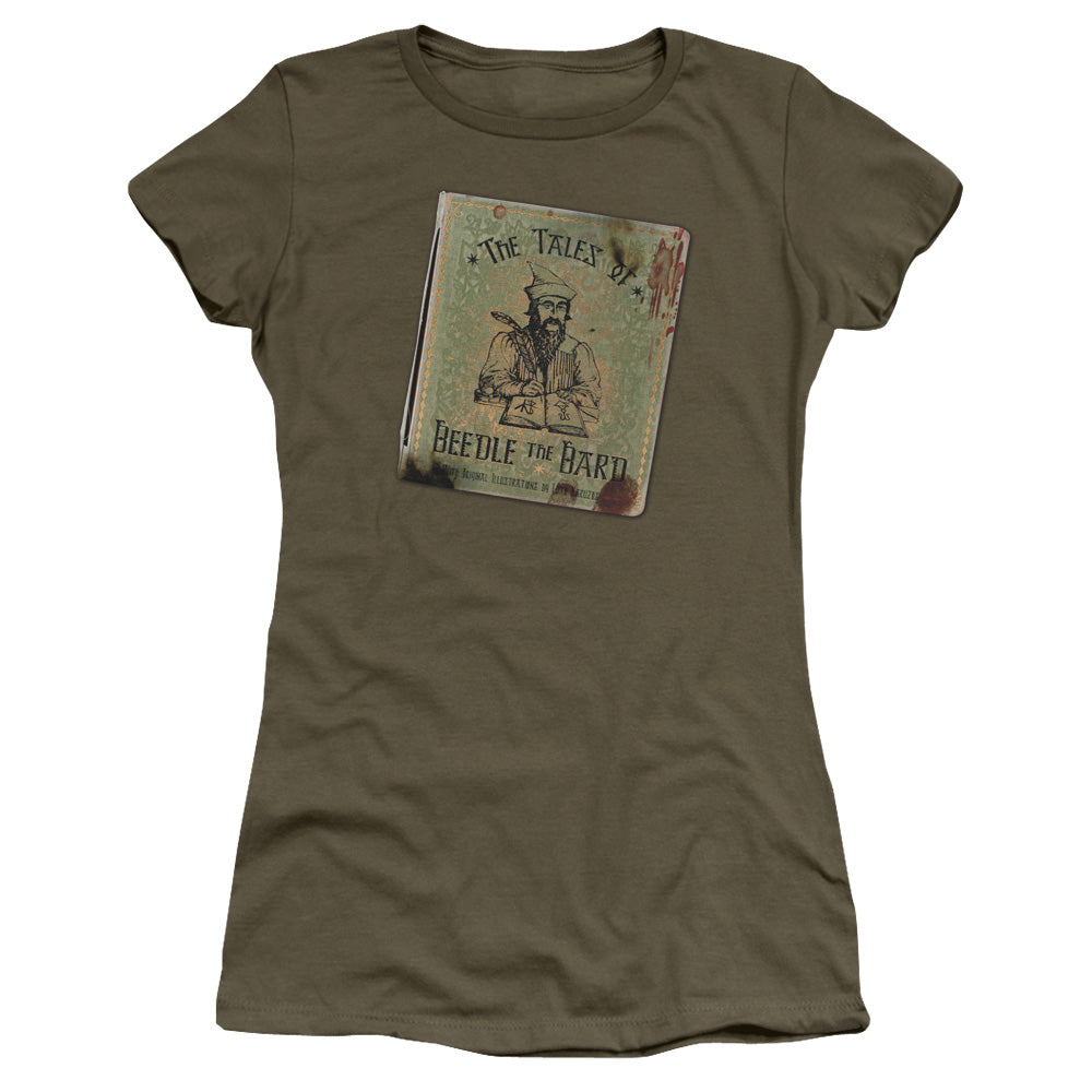 Harry Potter Beedle the Bard Junior Sheer Cap Sleeve Womens T Shirt Military Green