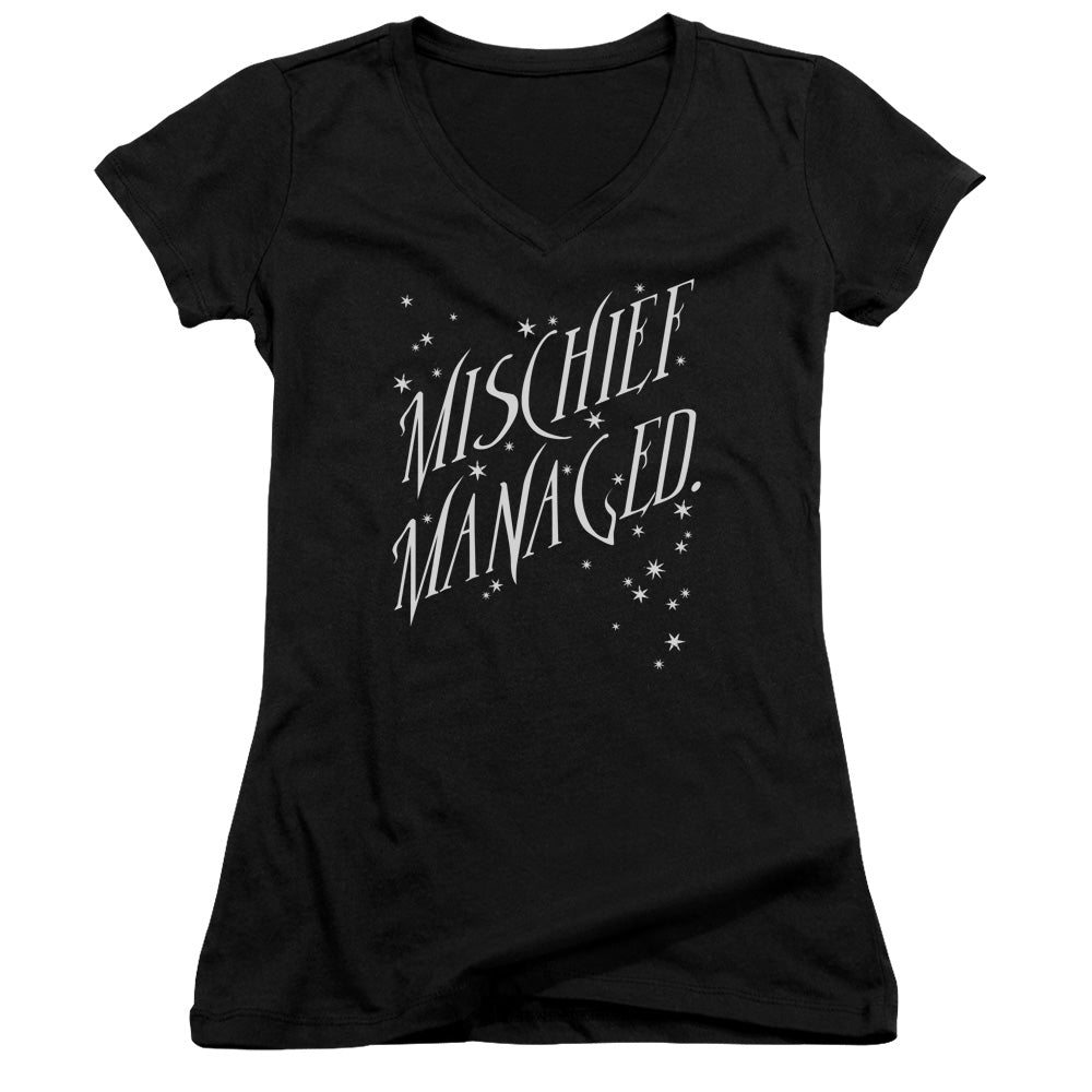 Harry Potter Mischief Managed 4 Junior Sheer Cap Sleeve V-Neck Womens T Shirt Black