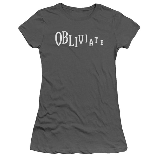 Harry Potter Obliviate Junior Sheer Cap Sleeve Womens T Shirt Charcoal